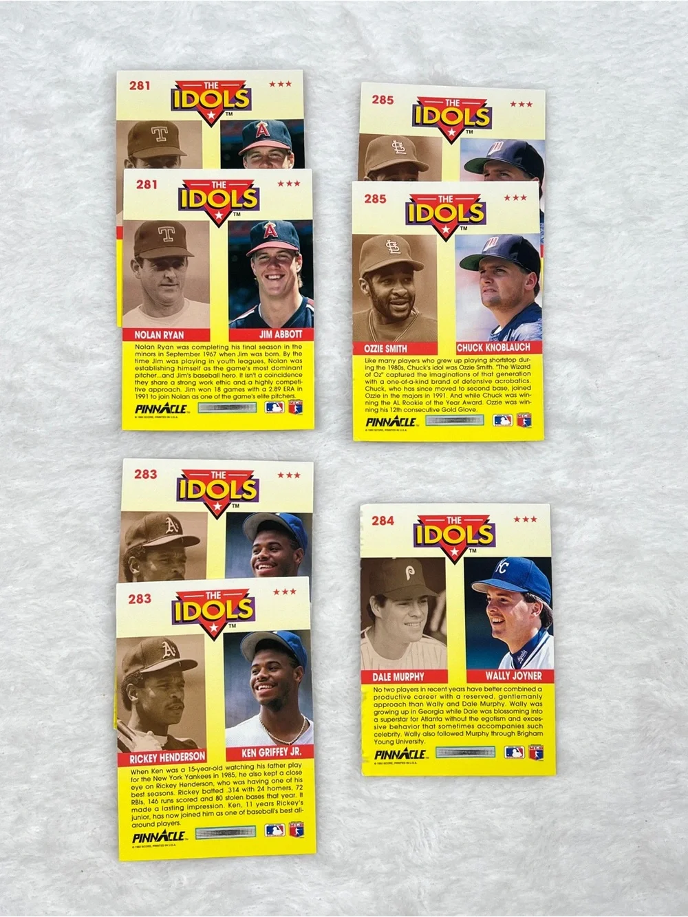 1992 Pinnacle The Idols Baseball Card Lot 8 Nolan Ryan Ken Griffey Jr Ozzie